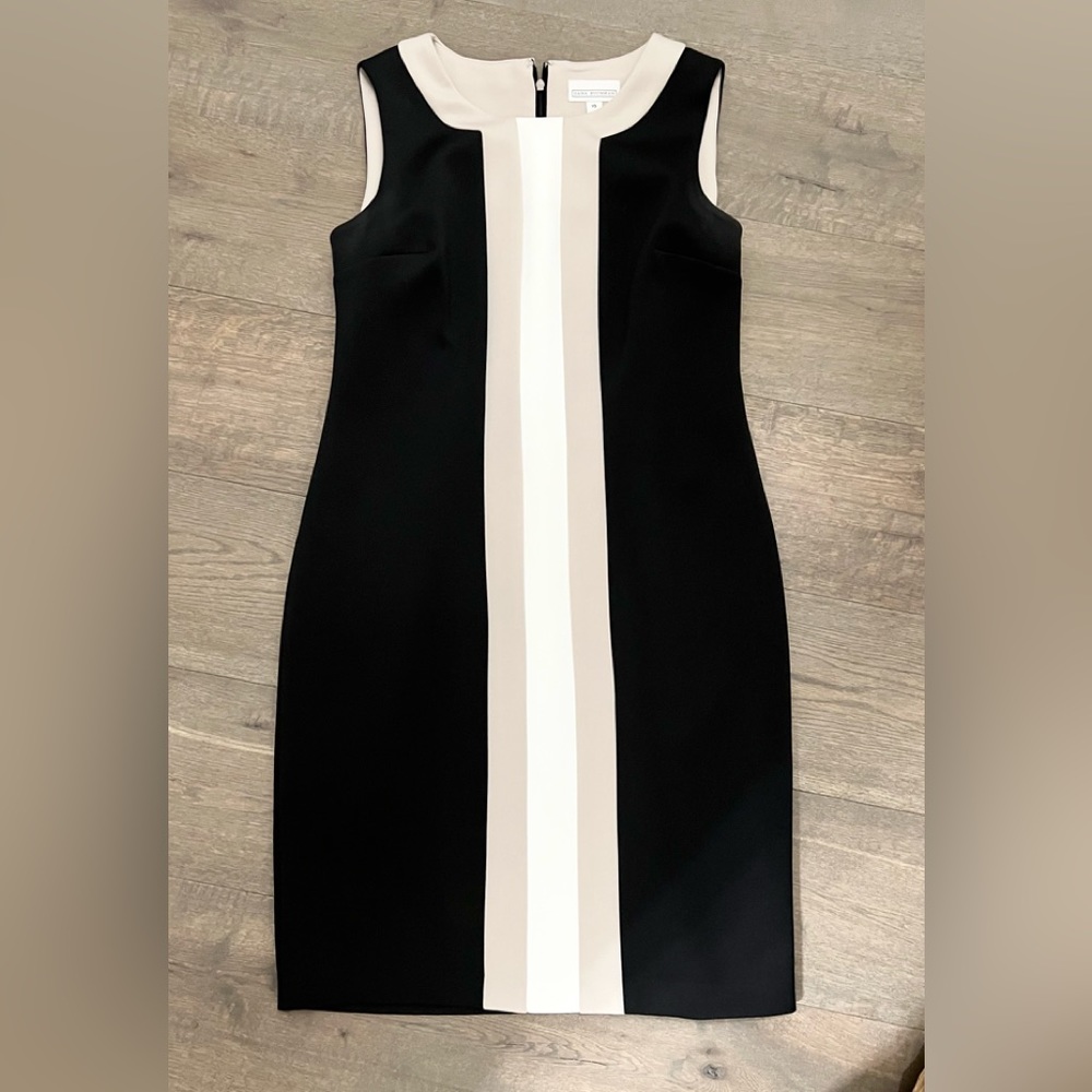 Dana Buchman Black Midi Dress with Cream and White Center Panels